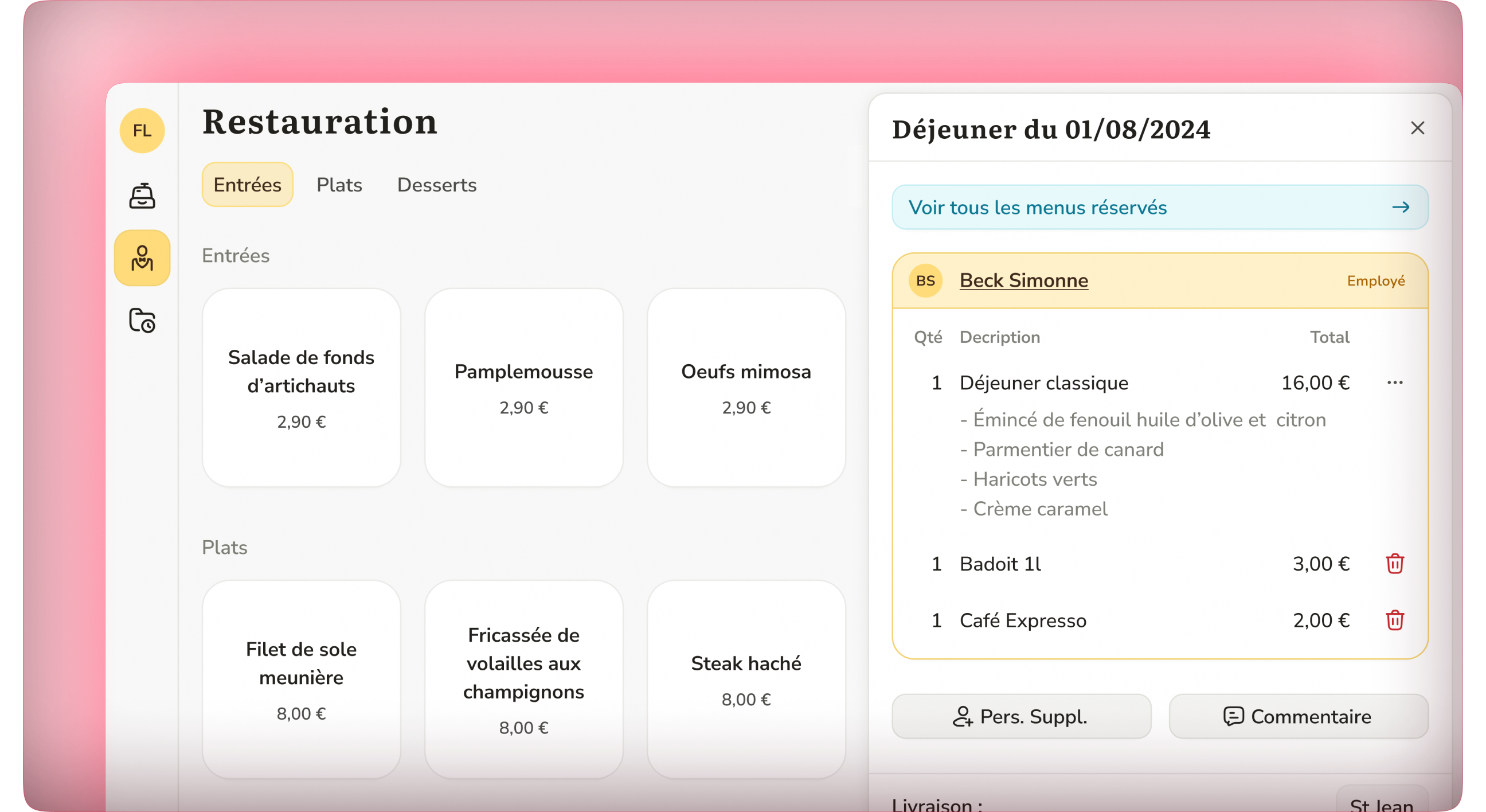 Prise de commande sur le terminal de vente