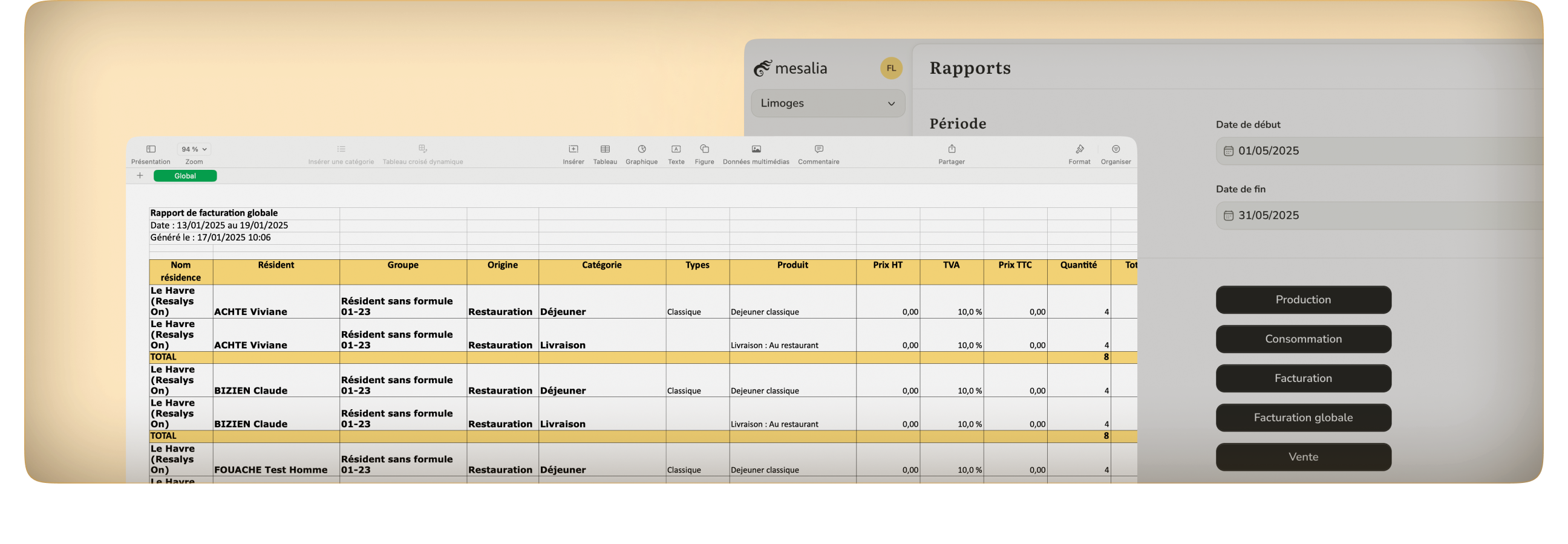 Téléchargement des rapports d'activité au format Excel