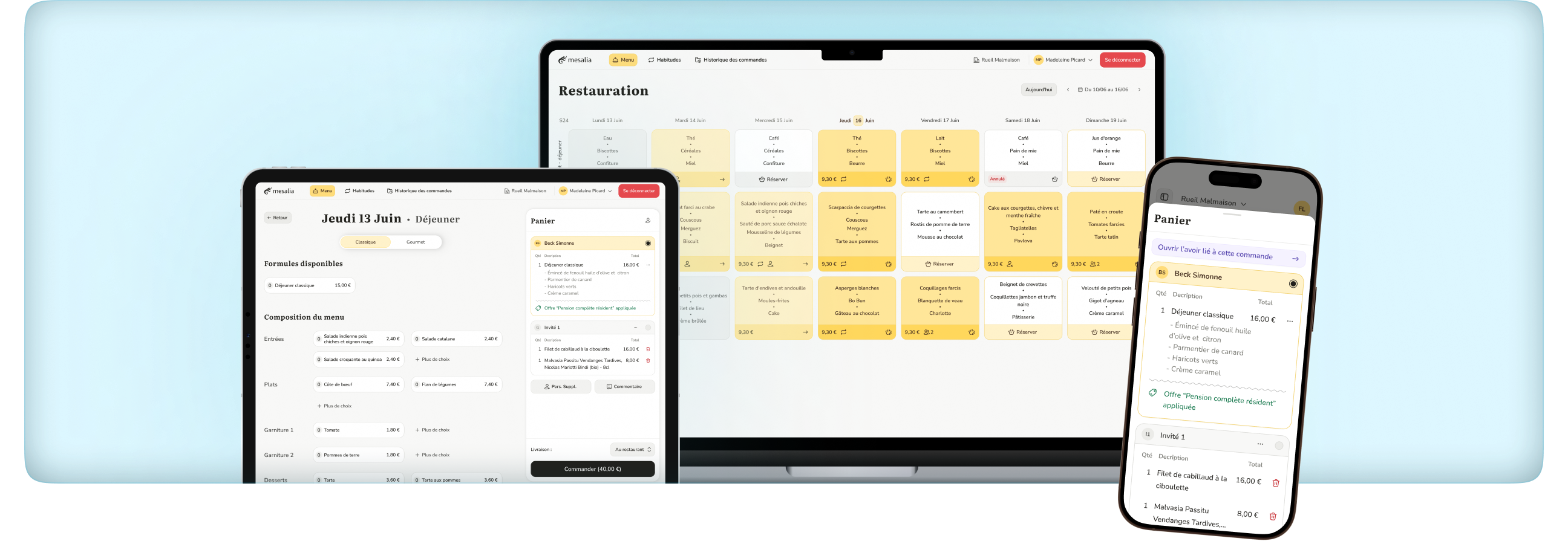 Réservation d'un repas depuis l'application