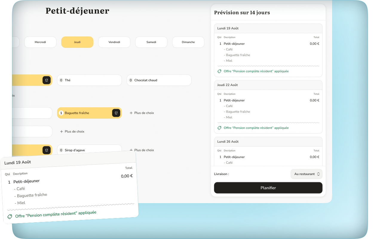 Composition d'un menu personnalisé dans l'application de réservation