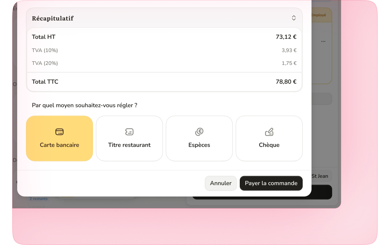 Choix du mode de paiement sur le terminal de vente