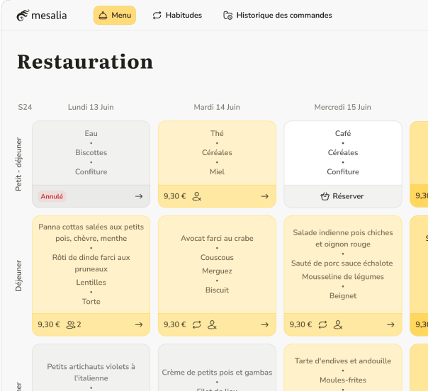 Application de réservation de repas Mesalia