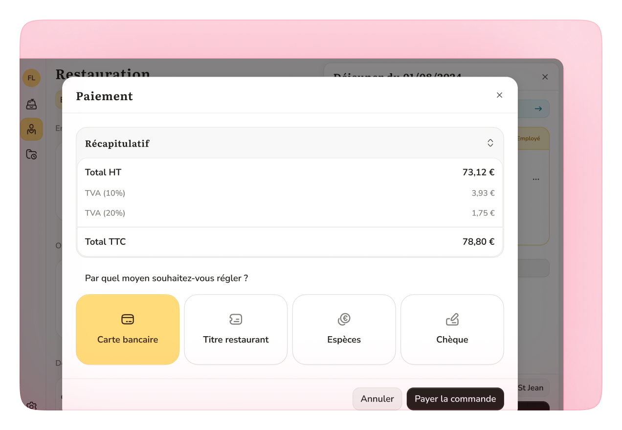 Écran d'encaissement du terminal de vente
